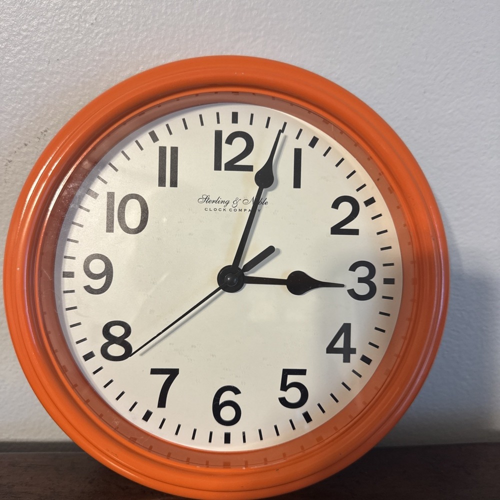 8.75" Sterling & Noble Clock Company Round Analog Wall Clock Orange Quartz Works